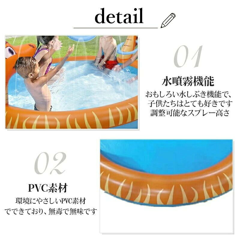 どんすずの噴水 プール 噴水マット 夏休み 水遊び 家庭用 キッズ 子ども 犬 暑さ対策 コンパクト 自宅 庭 2歳 スプラッシュプール プレイマット シャワー ビニールプール 直径 165cm おもちゃ ベビープール｜アングル3