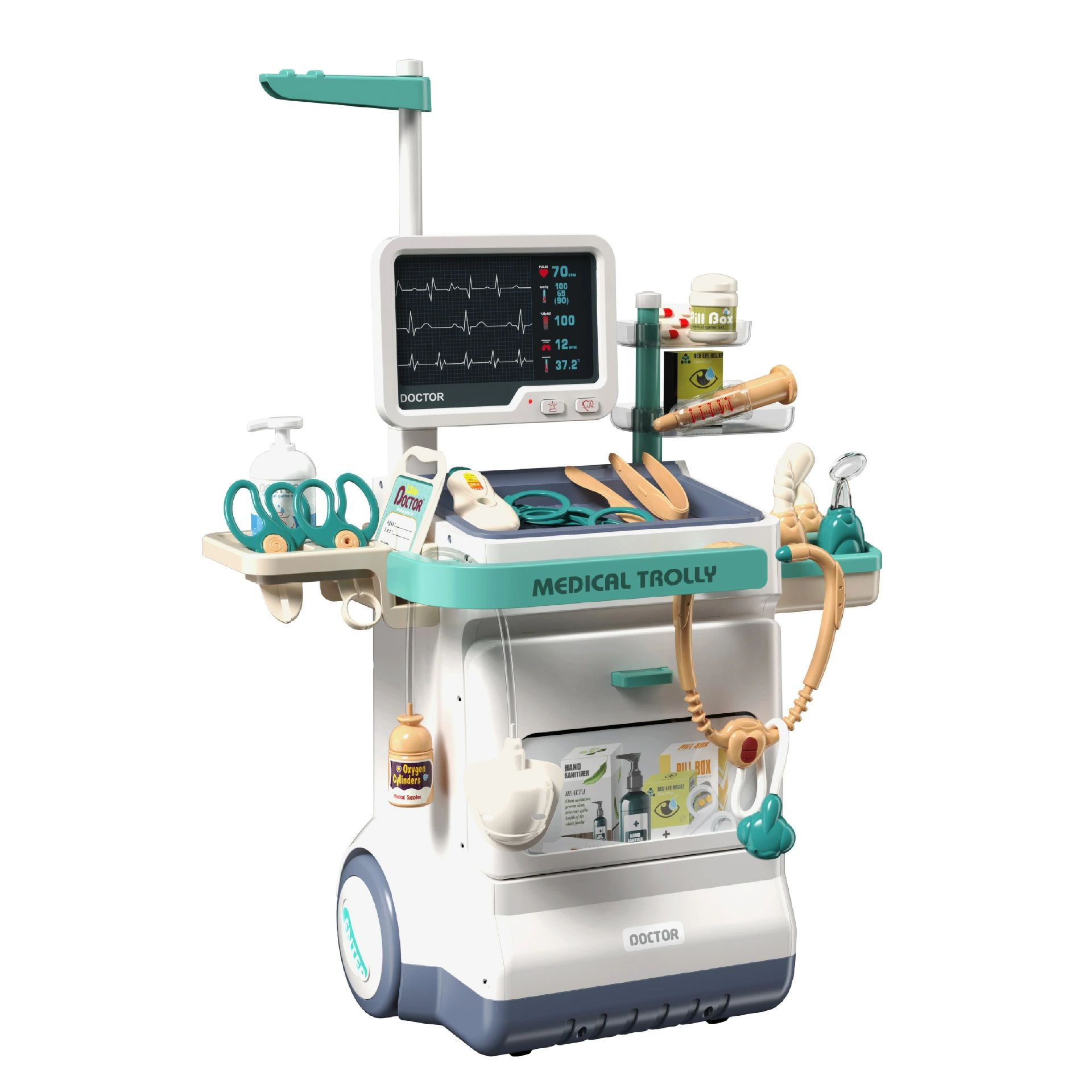 toy3.Simply.R 商品説明文 機能 【お子様に診察の怖さを解消と健康意識を育て】病人にいろいろ医療道具で健康を検査したり　治療したりできます。医療の知識も簡単にわかるようになり、お医者ギライになってしまった子供さんも「お医者さんって凄いなあ！」と思っていただけると思います。お医者さんのコスプレゲームで　病院の嫌さも解消できます。 【リアルなレントゲン検査とピカピカ光る道具】定番の聴診器は心臓の音が鳴り光り、まるで心音もドキドキで聞こえるのが面白い！レントゲン写真で診察、また体温を測定できる温度計などの光る響く道具があります。（ご注意：これらの道具はボタン式の内臓電池を利用しています。） 【丈夫な作りでやさしい仕上がり】すべての商品は優れた材料を作られ、丈夫なプラスチックを使用したので、子どもか繰り返し使っても壊れにくい、長い時間で遊べます。ちょうどいいのサイズと適度な重量感は、指先や手の訓練に役立ちます。 【お子様に贈り物に最適】子供用知育玩具、お子様やお孫様へのプレゼント、お誕生日、入園卒園進学のお祝い、出産祝いの贈り物などのプレゼントにお勧めです。女の子、男の子にクリスマスプレゼントに最適なおもちゃです。
