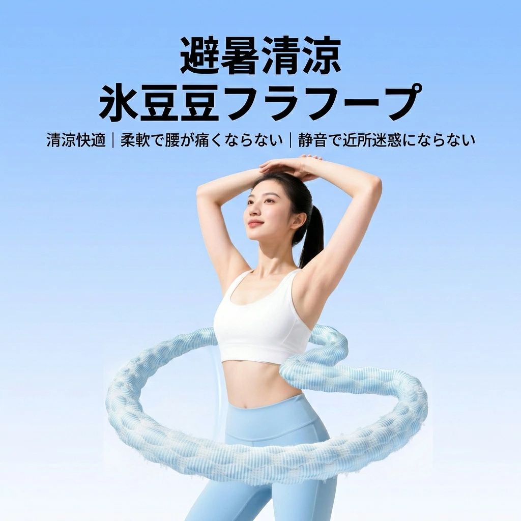 商品名：アイスフラワーフープ（ソフトフラフープ／静音／冷却素材）基本情報項目 内容素材 冷却ビーズ＋スプリング鋼合金＋フォームパッド構造 ソフトスプリング連結 / 分解して収納可能カラー 2色展開こんな方におすすめウエストシェイプを目指す女性フラフープのゴツゴツ感や騒音が気になる方暑い季節でも快適に使える運動器具を探している方主な特長ひんやり快適：冷却ビーズ素材で肌当たりが涼しく、夏でも快適腰にやさしい：フォームパッド付きで痛みを軽減静音設計：床に落ちても音が気にならない簡単収納：分解してコンパクトに。持ち運びも楽々初心者向け：適度な重さで回しやすいこんなシーンに自宅トレーニング / オフィスでの軽い運動 / テレビを見ながら / バルコニーでご注意事項腰に痛みがある場合は使用を控えてください無理な変形や強い衝撃は避けてくださいモニター環境により色味が異なる場合があります商品名：アイスフラワーフープ（ソフトフラフープ／静音／冷却素材）基本情報項目 内容素材 冷却ビーズ＋スプリング鋼合金＋フォームパッド構造 ソフトスプリング連結 / 分解して収納可能カラー 2色展開こんな方におすすめウエストシェイプを目指す女性フラフープのゴツゴツ感や騒音が気になる方暑い季節でも快適に使える運動器具を探している方主な特長ひんやり快適：冷却ビーズ素材で肌当たりが涼しく、夏でも快適腰にやさしい：フォームパッド付きで痛みを軽減静音設計：床に落ちても音が気にならない簡単収納：分解してコンパクトに。持ち運びも楽々初心者向け：適度な重さで回しやすいこんなシーンに自宅トレーニング / オフィスでの軽い運動 / テレビを見ながら / バルコニーでご注意事項腰に痛みがある場合は使用を控えてください無理な変形や強い衝撃は避けてくださいモニター環境により色味が異なる場合があります