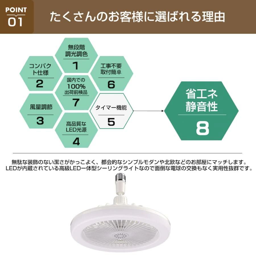 シーリングファンライト LED ファン付き照明 シーリングライト 大風量 静音 調色調...