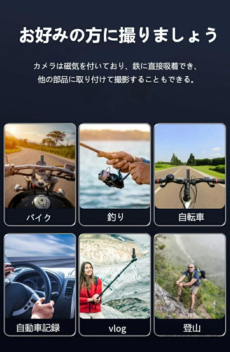 アクションカメラ ヘルメット 小型 バイク用 多機能 ミニアクションカメラ ビデオ...