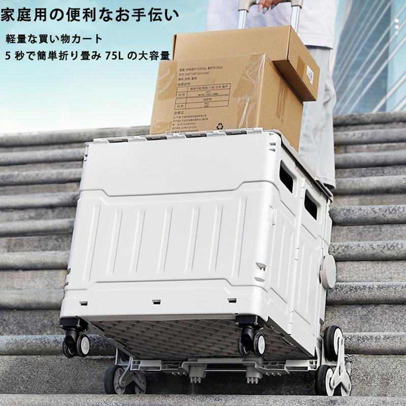 どんすずの折りたたみキャリーカート 台車 アウトドア 折り畳み式 カート キャリー 買い物カート コンテナキャリー ショッピングカート 釣り 運動会 ショッピング用 飛び出し防止 簡単組立ておしゃれ 360°回転キャスター｜アングル2