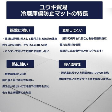 冷蔵庫 マット 【送料無料】 冷蔵庫 下 敷き キズ防止 凹み防止 へこみ防止 Sサイズ 53×62cm 〜200Lクラス ポリカーボネート 無色 透明 ＜国内正規1年保証＞ 床 保護 防音 シート キズマット 引っ越し 新生活 ユウキ貿易