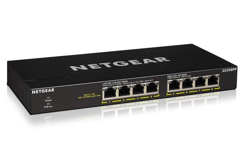 NETGEAR 卓上型コンパクトアンマネージスイッチングハブ GS308PP ギガビット 8ポート (PoE+ 8ポート 83W) 静音ファンレス 省電力設計