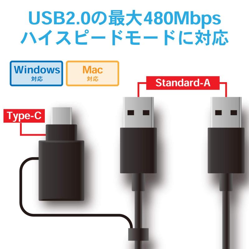 ���쥳�� �ǡ����ܹԥ����֥� [ Windows Mac�б� ] USB2.0 Type-C�����ץ���° 1.5m �֥�å� UC-TV5XBK