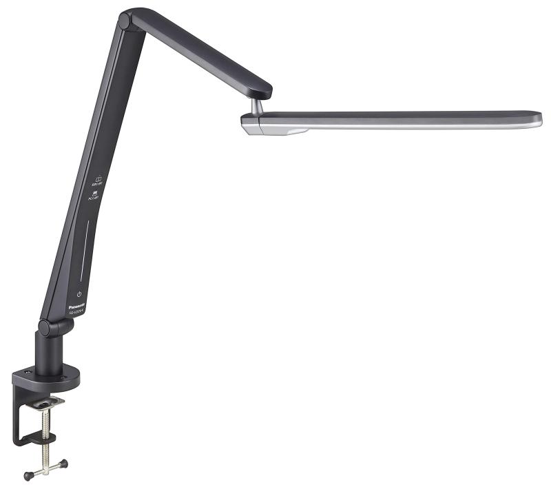 パナソニック LEDデスクライト クランプ型 パソコンくっきり光搭載 非接触タッチレススイッチ スマホ充電USBポート付 6ヶ所可動 器具光束855ルーメン JIS:AA形相当 ブラック仕上×シルバー SQ-LC