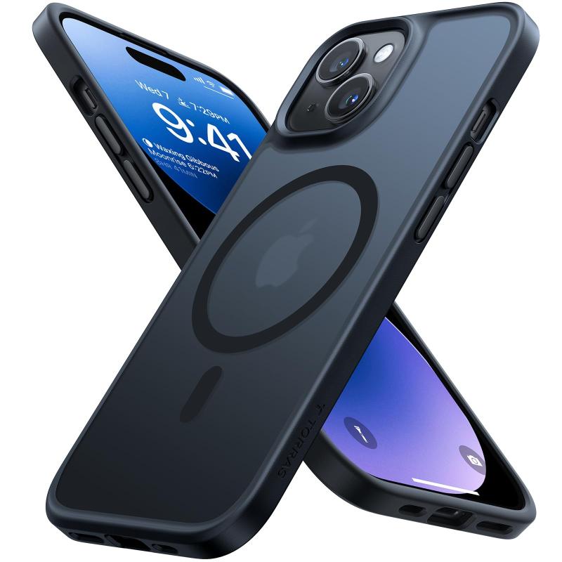 TORRAS iPhone 14/13 用 ケース【米軍進化耐久性・高精密 Magsafe対応】マグネット搭載 耐衝撃 ワイヤレス充電 半透明 マット 黄ばみなし ストラップホール付き マグセーフ対応 ブラック