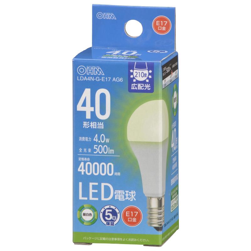 樂天商城 - オーム電機 LED電球小形 E17 40形相当/40W相当 昼白色 密閉器具対応 断熱材施工器具対応 ミニクリプトン形 LDA4N-G-E17 AG6 06-5540 OHM