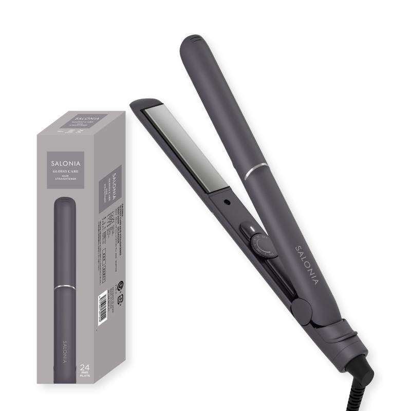 乐天商城 - SALONIA サロニア グロッシーケア ストレートアイロン ヘアアイロン 24mm グレー 【品】