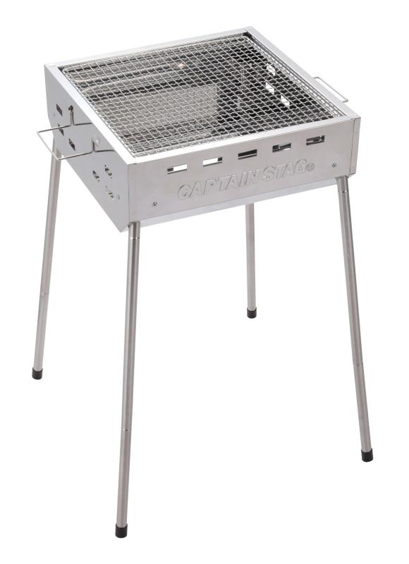 Barbeque Oven - キャプテンスタッグ(CAPTAIN STAG) バーベキューコンロ バーベキューグリル BBQ ステンレス スクエアグリル 300 [2~4人用] ハイ・ミドル・ロー高さ3段階 組立簡単 軽量 UG-115