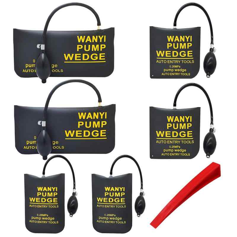 WANYIG エアーウエッジ 強度TPU製品 6点セット エアージャッキ 車 ドアロック エアーインフレーター ドアロック解除補助 ジャッキアップ 300KG対応 工具 ウェッジ2個付きWANYIGアップグレード版 エアーウエッジ, 両面T...