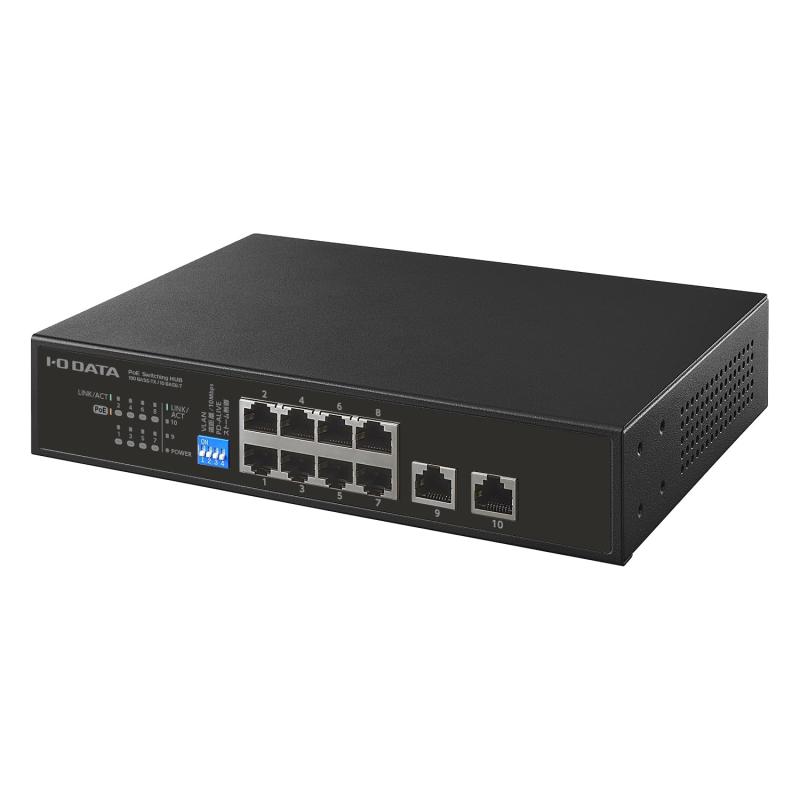 Panasonic - IODATA PoE ハブ 10 ポート IEEE802.3at 準拠 L2 アンマネージ Gigabit 対応 120W 給電 アップリンク 電源内蔵 壁掛け IPカメラ (10BASE-T/100BASE-TX/RJ-45×8) (1000BASE-