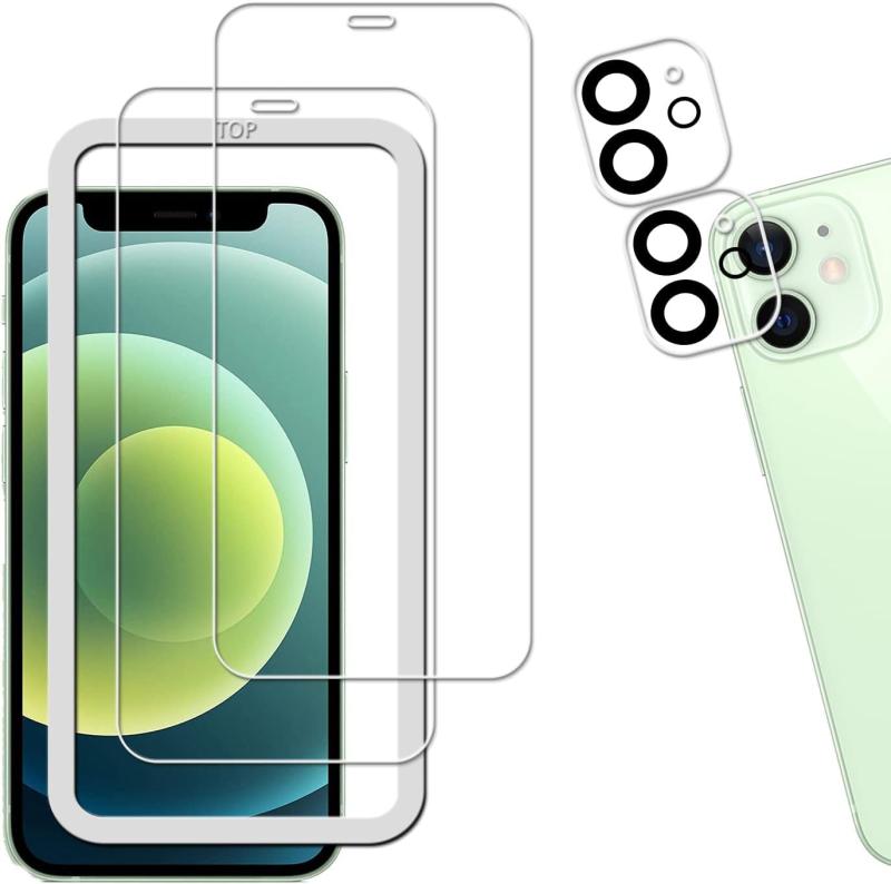 Rakuten - 【ガイド枠付き 2+2枚セット】KPNS 日本素材製 強化ガラス iPhone12 mini 用 ガラスフィルム カメラフィルム カバー 保護フィルム