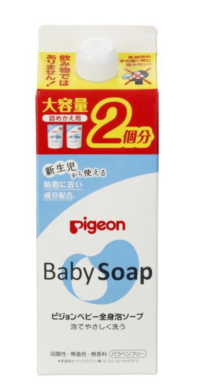 ピジョン ベビー全身泡ソープ 詰めかえ用 2回分 800ml詰めかえ用原産国:日本内容量:800ml弱酸性・無着色・無香料・パラベンフリー商品サイズ (幅×奥行×高さ) :74×74×205mm