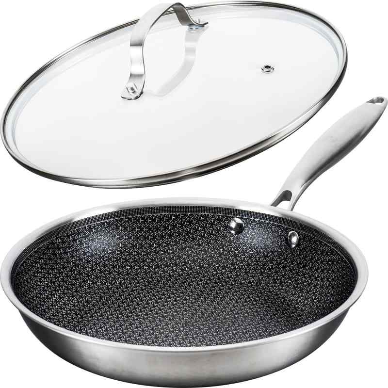 和平フレイズ 自宅でプロの実力 ハイブリッド フライパン 26cm IH・ガス・オーブン対応 PFOAフリー ステンレス/アルミ三層鋼 熱ムラしにくい メイラード反応 ガラス蓋付 ク
