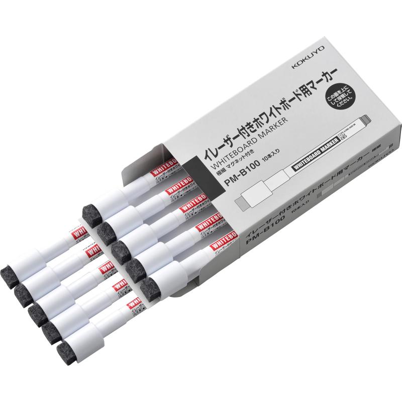 コクヨ(KOKUYO) ホワイトボード用マーカー イレーザー付き マグネット付き 極細 赤 10本セット PM-B100RX10SET細かな字が書ける極細タイプで、細かな部分まで消せるイレーザー付き。【種類】 極細 【外寸法】 軸径16、長さ125mm【インク仕様】 油性インク(アルコール系)【カラー】 赤【材質】 軸：R-PP