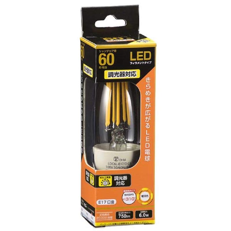 乐天商城 - LED電球 フィラメント シャンデリア E17 60相当 6W 電球色 クリア 調光器対応 LDC6L-E17/D C6 06-3487