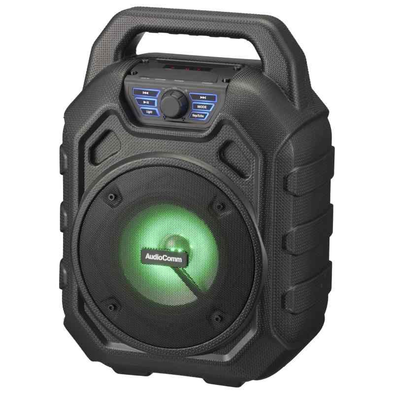 オーム(OHM)オーム電機AudioComm スピーカー ワイヤレス Bluetooth5.3 サウンド連動イルミネーション ポータブルパーティースピーカー USBメモリ microSDカード対応 FMラジオ IPX6耐水形 マイク端子付