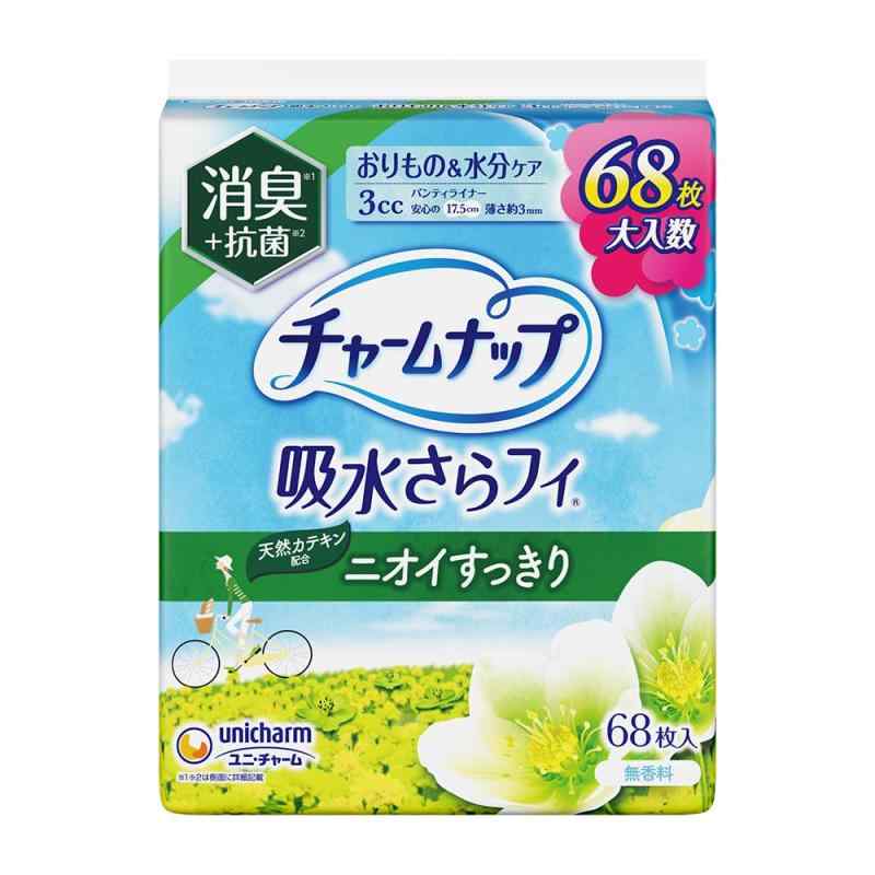 Rakuten - チャームナップ unicharm 吸水さらフィ 消臭 羽なし 3cc 17.5cm 68コ入(おりもの&水分ケア 尿 吸水ライナー 尿もれライナー パンティーライナーサイズ)【軽い尿もれの方】