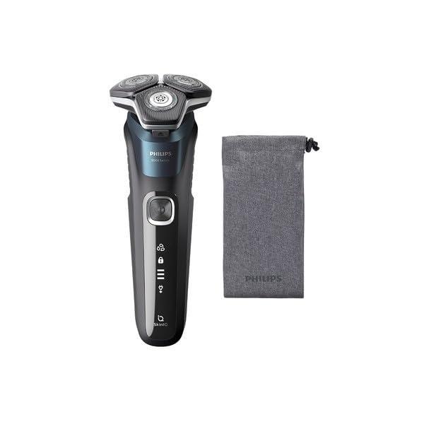 PHILIPS S5889/10 メタリックターコイズブルー 5000シリーズ [ウェット＆ドライ電気シェーバー (回転式・充電式) ]自動研磨システム搭載のスティールプレシジョン刃 毎分最大90000回カットする45枚のスティールプレシジョン刃でしっかり深剃り。自動研磨システム搭載だから常にシャープな切れ味が続きます。ヒゲ密度感知システム 毎秒250回ヒゲの密度を感知し、ヒゲの濃さに合わせて自動でパワーを調節。濃い箇所も難なく剃りきります。360-Dフレックスヘッド 柔軟性に優れたヘッドが360°回転し、顔の輪郭に沿って動きます。顔の凹凸にしっかり密着し、剃り残しを少なくします。ヘアーガイドヘッド シェービングヘッドには、ヒゲを刃に効率的に送り込む溝が加工されています。ワンタッチオープンで簡単にお手入れ シェーバーを簡単にお手入れ。ボタン 1 つでシェーバーヘッドが開き、水洗いできます。ウェット&amp;ドライシェービング ジェルやフォームをつけてシャワーを浴びながら剃れるウエットシェービング。なにもつけず、そのまま剃れるドライシェービング。お好みに合わせて使い分けできます。ポップアップトリマー(一体型) ポップアップトリマーで、口ヒゲやもみあげを細かく整えることができるので、お望みのスタイルを簡単に仕上げられます。1回の満充電で約60分間までコードレスシェービングが可能 満充電状態になったら約60分間までコードレスシェービングが可能です。1時間の充電と5分間のクイック充電 リチウムイオン電池採用で、わずか1時間で満充電状態になります。お急ぎの時は約5分間の充電で1回分のシェービングが可能です。Eco passport 付きのシェーバー。メーカーの刃生産工場では再生可能エネルギーの電源を 100% 使用し、パッケージはリサイクル可能な素材でできています。すべてのシェーバーには Eco passport が付いています。LED表示のアイコンでシェーバーを直感的に使用可能 ディスプレイには、3段階の充電残量表示、お手入れ催促表示、トラベルロック表示の各種情報が表示され、シェーバーの理想的なパフォーマンスを引き出します。