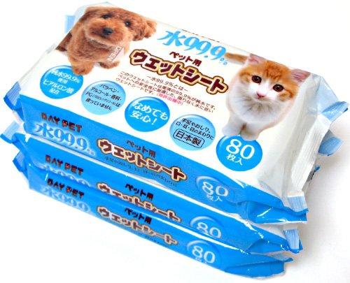 乐天商城 - レック 水99.9%ペット用ウェットシート (80枚×3P) 約180×150mm