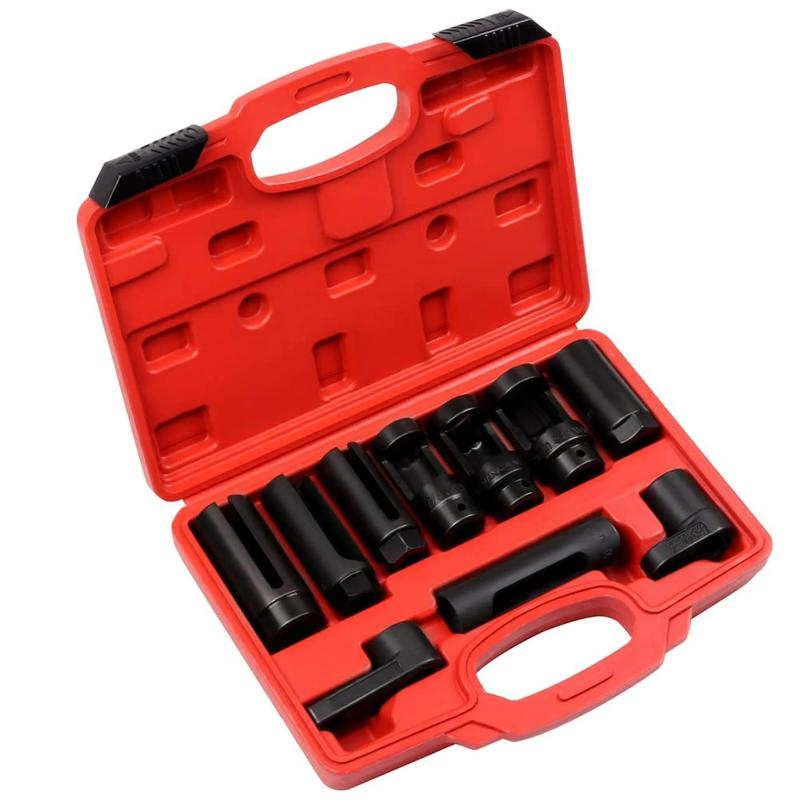 ZKTOOL 10ピース 酸素センサーソケット取り外しツールセット O2センサーレンチ工具キット ディーゼル噴..