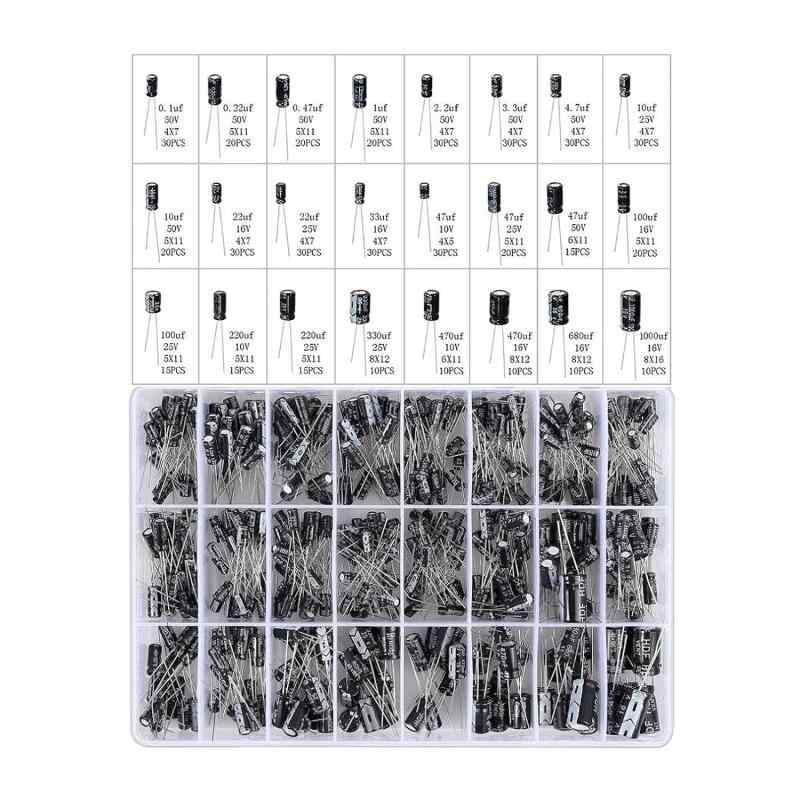 電解コンデンサ 24種類 500個入り 電子部品バッグ 0.1uF - 1000uf 電子工作基本部品セット大容量 電解コンデンサ セット(3)