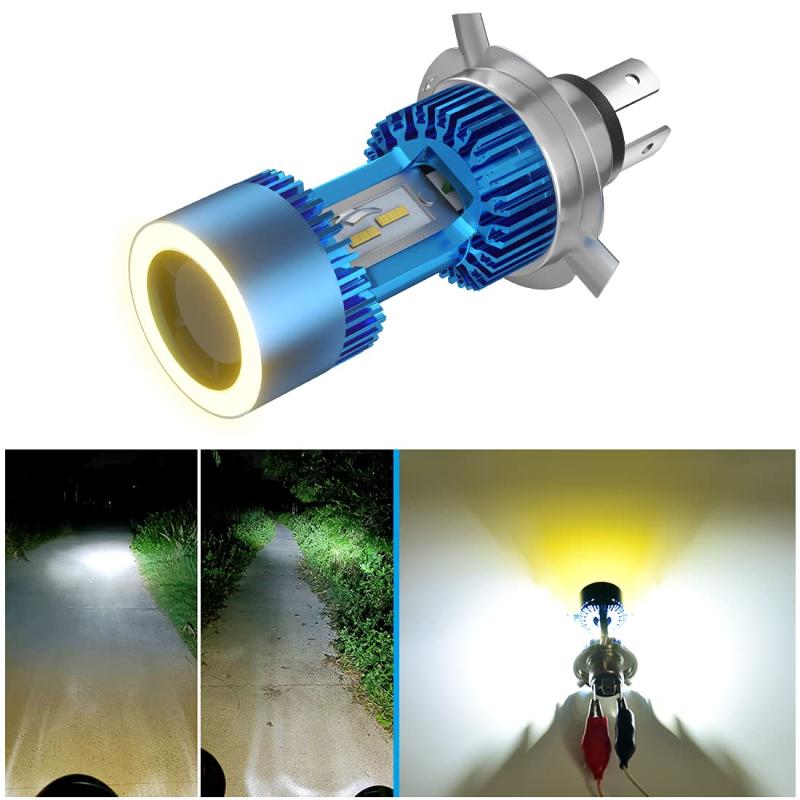 乐天商城 - POOPEE バイクLEDヘッドライト H4/HS1 Hi/Lo ledバルブ コードレス 一体型 30W DC9-36V 高輝度 3200LM 防水 無極性 冷却ファン搭載 ホワイト&イエローエンジェル 6000K 純正交換用