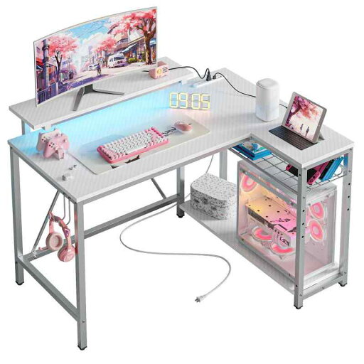 Bestier ゲーミングデスク l字デスク 幅107cm コンセント付き Type-C対応 LEDライト付き パソコンデスク 机 pcデスク 勉強机 収納付き ラック付き コーナーデスク ゲームデスク おしゃれ カーボン Bestier ゲーミングデスク l字デスク 幅107cm コンセント付き Type-C対応 LEDライト付き パソコンデスク 机 pcデスク 勉強机 収納付き ラック付き コーナーデスク ゲームデスク おしゃれ カーボン