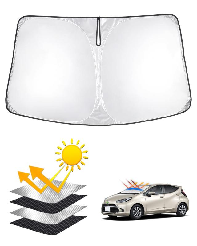 Rakuten - AUTO SPEC トヨタ 新型アクア MX系 適用 サンシェード 車用 遮光フロントシェイド AQUA MXPK10 MXPK11 MXPK15 MXPK16 2021年7月-現行 車種専用設計 UVカット 高密度生地 日焼け防止 劣化防止 断熱 簡単