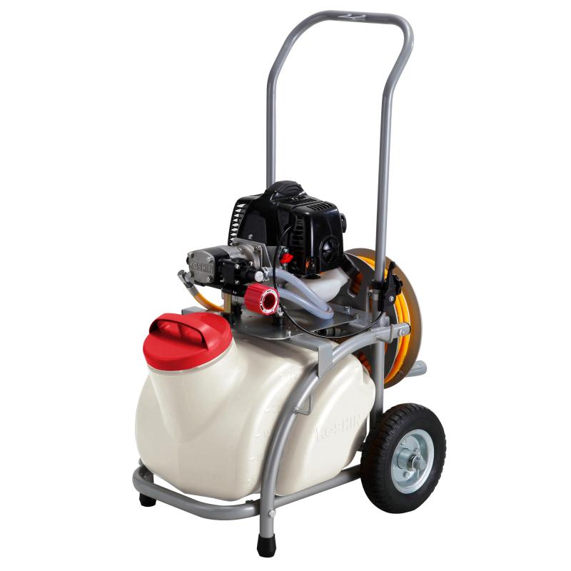 乐天商城 - 工進(KOSHIN) エンジン式 セット 動噴 タンク 25L ES-25T 工進 2サイクル エンジン 6mm ホース 20m リール 高圧 ピストン ポンプ 消毒 防除 除草 鉄砲 ノズル 87cm タンク 一体型