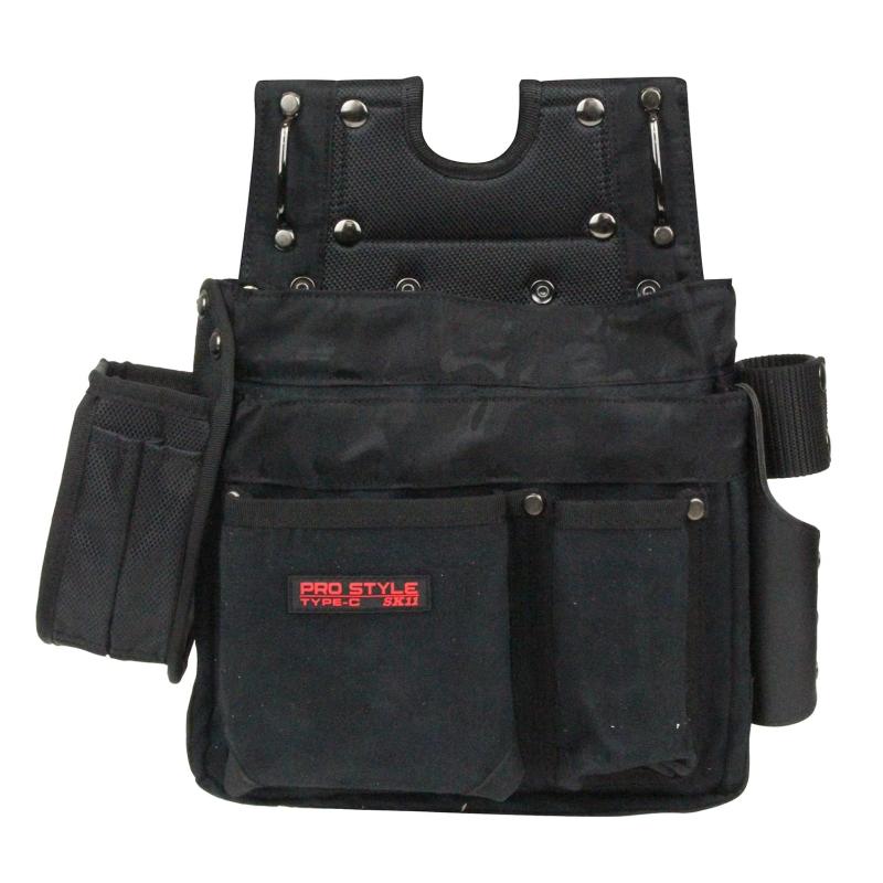 SK11 造作大工内縫い釘袋 PRO STYLE 底部補強 内側マジックテープ式仕切り付 内側サック付 内側マーカーホルダー付 SPS-TC-17 スエード調 ブラック迷彩