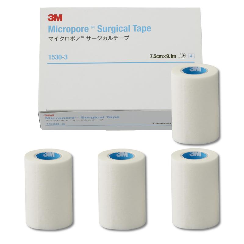 ソルベンタム サージカルテープ マイクロポア 白 不織布 医療用 テープ 傷 跡 絆創膏 75mm x 9.1m 4巻 ..