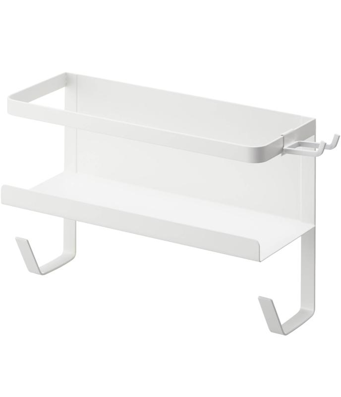 山崎実業(Yamazaki) ホースホルダー付き 洗濯機横 マグネット ラック ホワイト 約W28XD12XH18.5cm プレ..