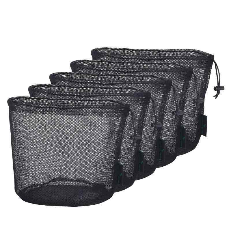 Boundless Voyage【5枚セット】メッシュバッグ 丸底 ストリングネットバッグ ナイロン収納ポーチ 旅行 アウトドア調整器具/ゴルフ/化粧品など小物収納 ブラック (ブラック [5枚] XL（φ18 ×19.5 cm