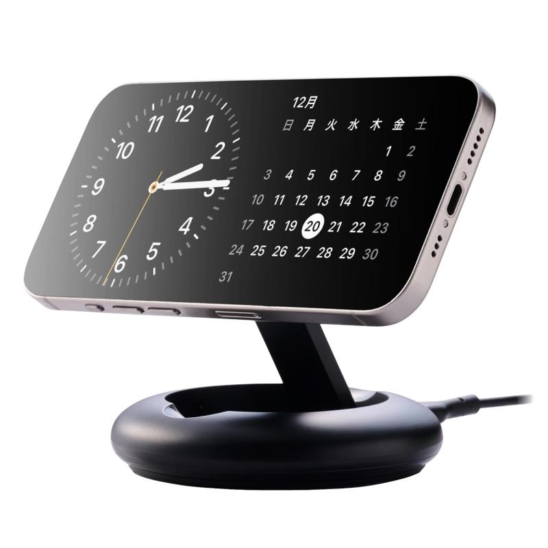 エレコム Qi2 充電器 スタンド 15W Type-C入力 折りたたみ可能 正規認証品 【iPhone 16/15/14シリーズ対応】 ブラック EC-MA08BK(3)