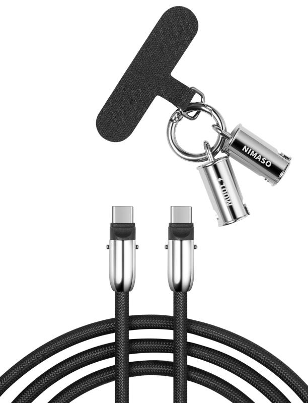 NIMASO USB Type C ケーブル 2 in 1 携帯ストラップ 手掛け 首掛けストラップ usb c ケーブル 1.2 M 落下防止 紛失防止 断裂を防ぐ iPhone16/15シリーズ充電ケーブル MacBoo