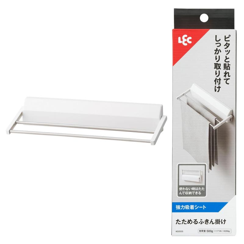 レック たためる ふきん掛け (強力吸着シート) 耐荷重500g サビにくいステンレスパイプピタッと貼れてしっかり取り付けられる強力吸着シートです。はがし跡は残らないので賃貸でも安心です。使わない時はたたんで収納できるので、キッチンまわりが...