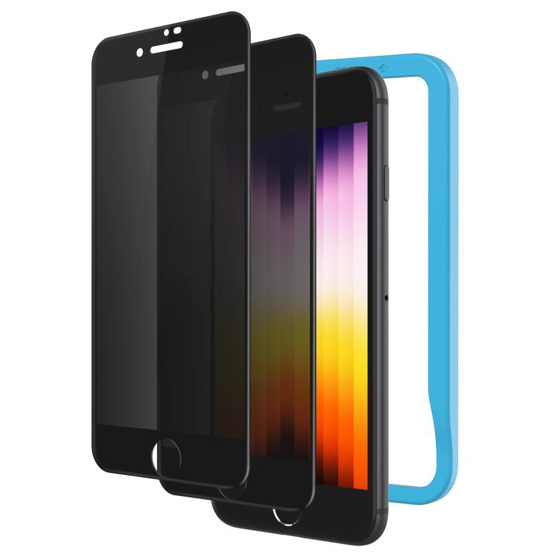 覗き見防止 NIMASO ガラスフィルム iPhone SE 第3世代 用 (2022) / SE2 / iPhone8 / 7 用 全面保護フィルム ガイド枠付き ブラック 2枚セット NSP20E70