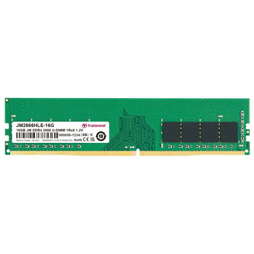 トランセンドジャパン Transcend デスクトップPC用メモリ PC4-21300(DDR4-2666) 16GB 1.2V 288pin U-DIMM 1Rx8 (2Gx8) CL19 JM2666HLE-16G トランセンドジャパン Transcend デスクトップPC用メモリ PC4-21300(DDR4-2666) 16GB 1.2V 288pin U-DIMM 1Rx8 (2Gx8) CL19 JM2666HLE-16G