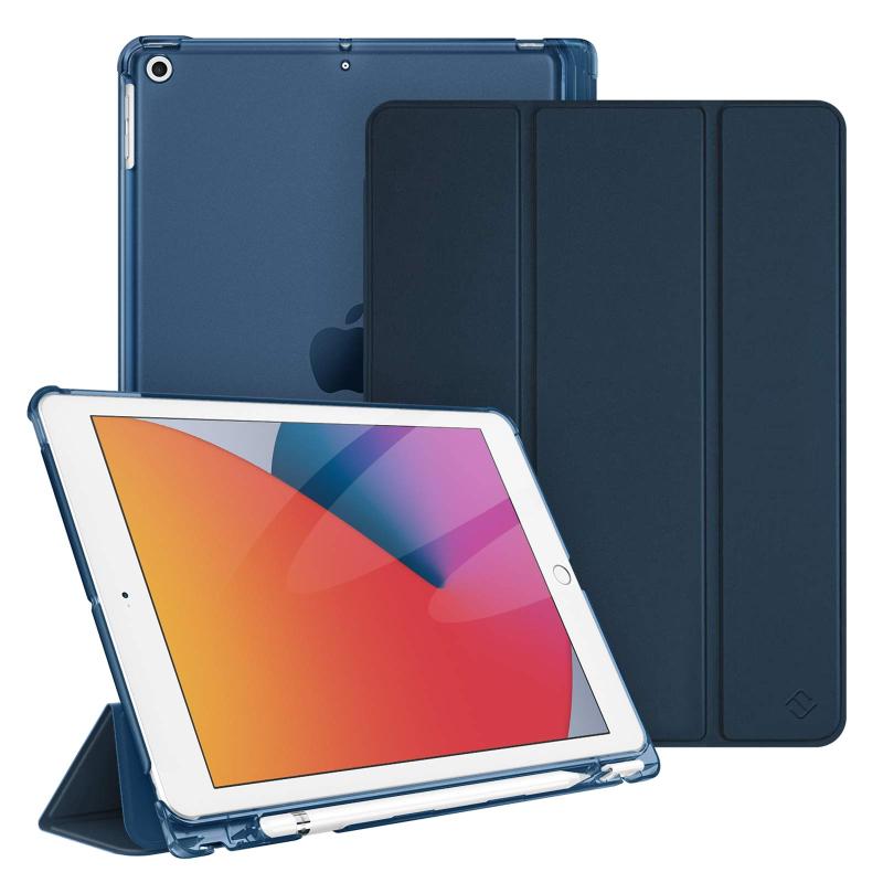 Fintie iPad 10.2 ケース 第9 / 8 / 7世代 2021/2020/2019 半透明バックカバー Apple Pencil 収納可能 三つ折スタンド スリープ機能 軽量 薄型 傷つけ防止 PU 10.2インチ(モデル番号A2197、A