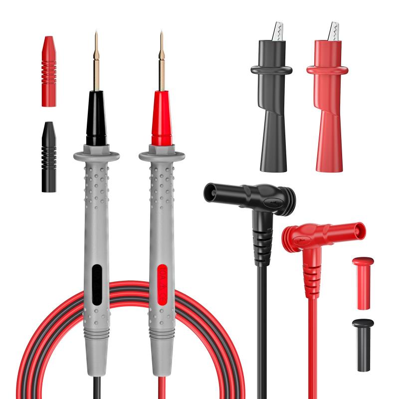 Cleqee マルチメーターテストリード プローブテスターリード 金メッキ極細0.7mmニードル 精密シャープ1000V 10A 金メッキプローブ ワニ口クリップ バナナプラグ デジタル電気テスト用