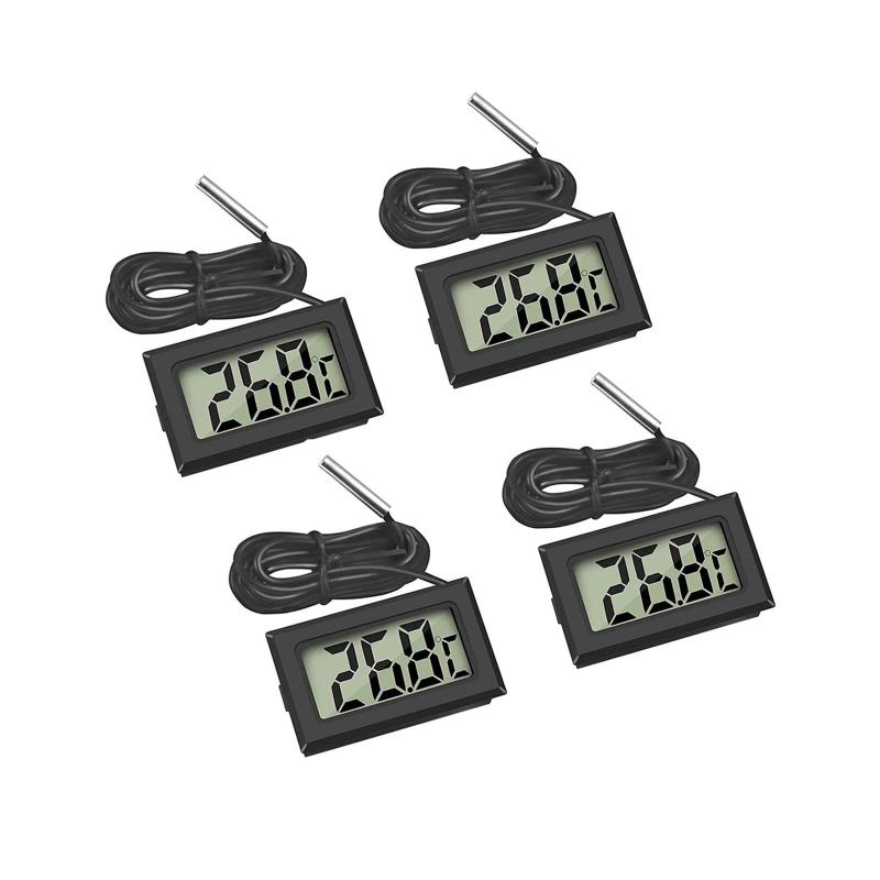 デジタルLCD温度計 温度計-50℃～110℃ プローブ付き 爬虫類テラリウム魚タンク冷蔵庫用 水槽 水温管理 水族館温度計 (ブラック 4個セット)(4)