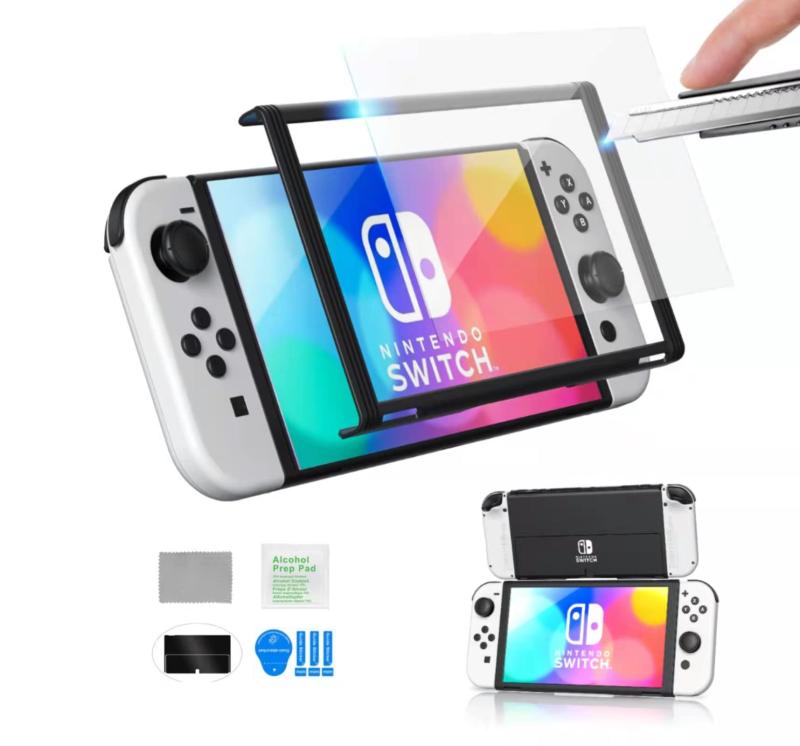 Wiki VALLEY Switch 有機ELモデル用 保護フィルム Switch OLED ガラスフィルム 7インチ 2021年発売 画面エッジ保護付きフィルム 全面保護 高透過率 撥水撥油 飛散防止 強化ガラス液晶保護フィルム【Swi