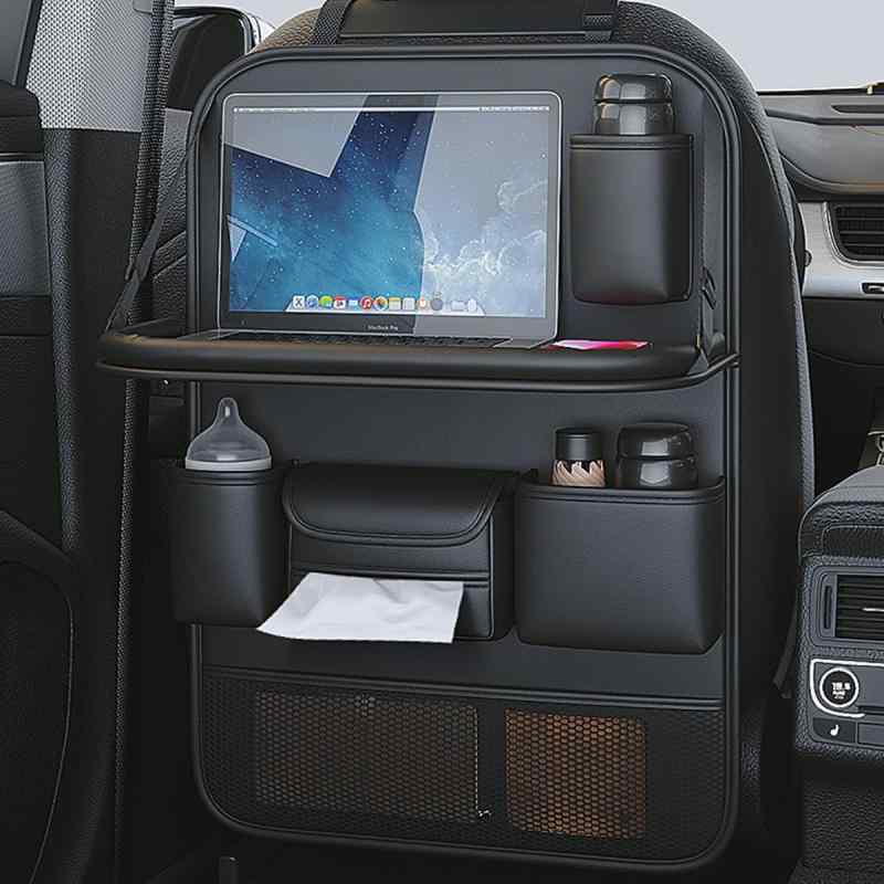 Raksonic 人気商品 車用シートバックポケット 後部座席収納 汚れ防止 車用収納ポケット シートバックポケットiPad収納ポケット 折り畳みテーブル付き 多機能 防水防汚 カー用品 大容量 ブラッ