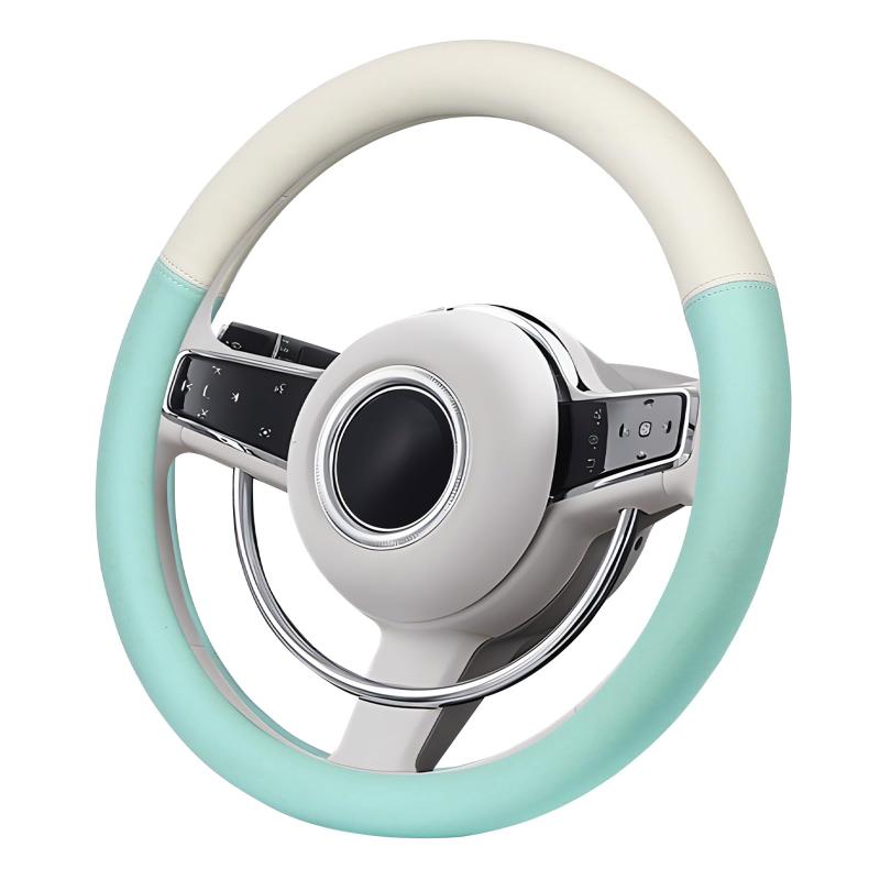 ZATOOTO ハンドルカバー バイカラー Sサイズ かわいい ステアリングカバー 軽自動車 おしゃれ ツートンカラー 普通車 適合多車種 タント ハスラー キャンバス グリーン LY172-GR