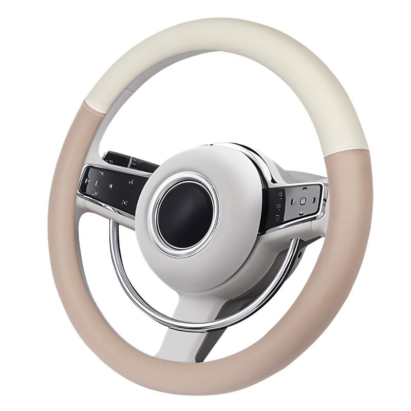 ZATOOTO ハンドルカバー バイカラー Sサイズ かわいい ステアリングカバー 軽自動車 おしゃれ ツートンカラー 普通車 適合多車種 タント ハスラー キャンバス ベージュ LY172-BE