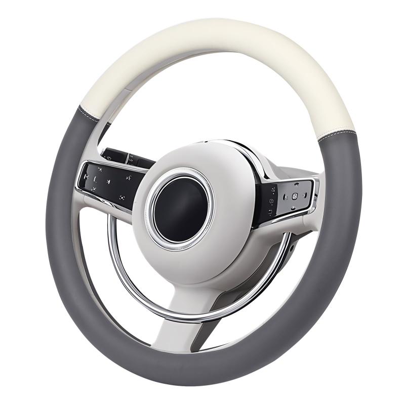 ZATOOTO ハンドルカバー バイカラー Sサイズ かわいい ステアリングカバー 軽自動車 おしゃれ ツートンカラー 普通車 適合多車種 タント ハスラー キャンバス グレー LY172-G