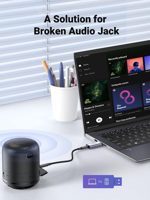 UGREEN USB イヤホンジャック 変換アダプタ 外付け サウンドカード USB 3.5mm 変換アダプター TRRS 4極 マイク・ヘッドホン端子一体化 直挿しタイプ PS5 PS4/Raspberry Pi/MacBook/Windows PC/