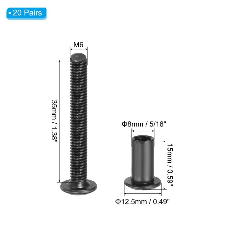 六角穴付きボルト ソケットキャップねじ M6×35mm 六角シカゴネジ 20セット バインディングスクリューポスト 接続用六角ドライブソケットキャップボルトナット スクラ ップブック レザ